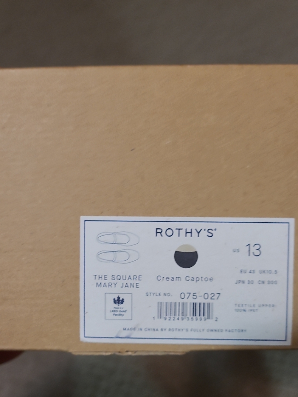 Rothys Cream Captoe Square Mary Jane In Women Size 13